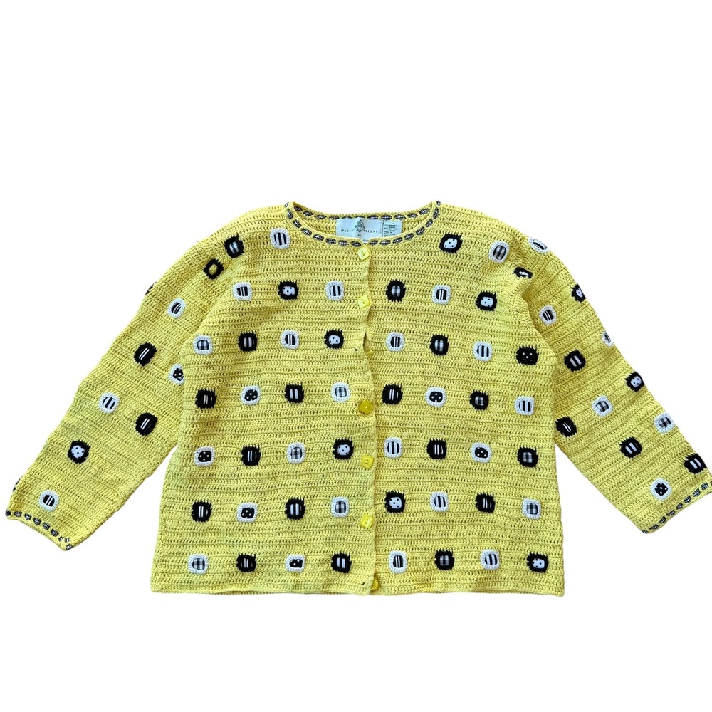 Design Options Crochet Cardigan Yellow Novelty Button Vintage‎ core Women's M